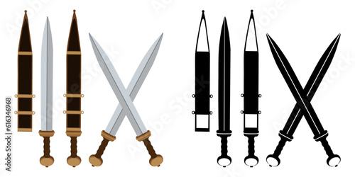 Set Gladius knife vector. fighting knife weapon illustration