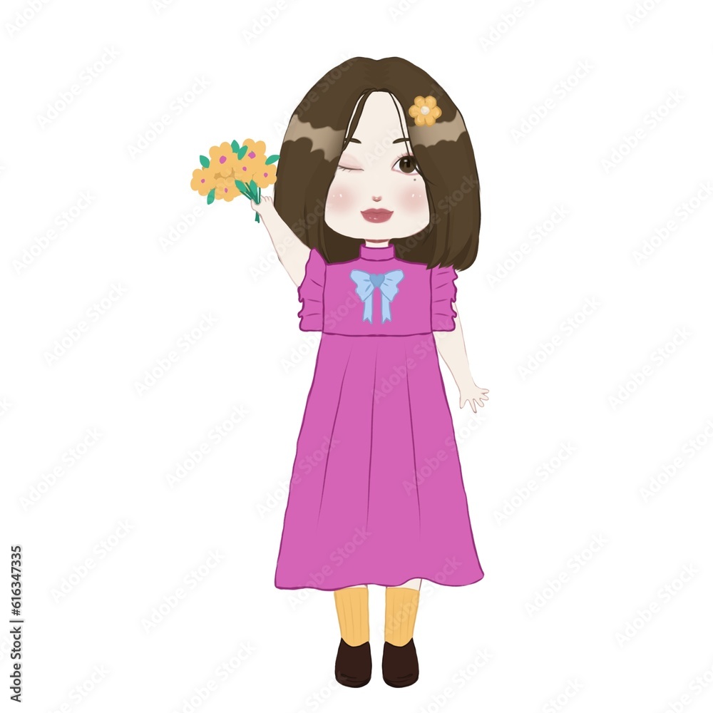 Cartoon drawing cute little girls with short hair and long hair . Cartoon drawing cute little girls with short hair and long hair .