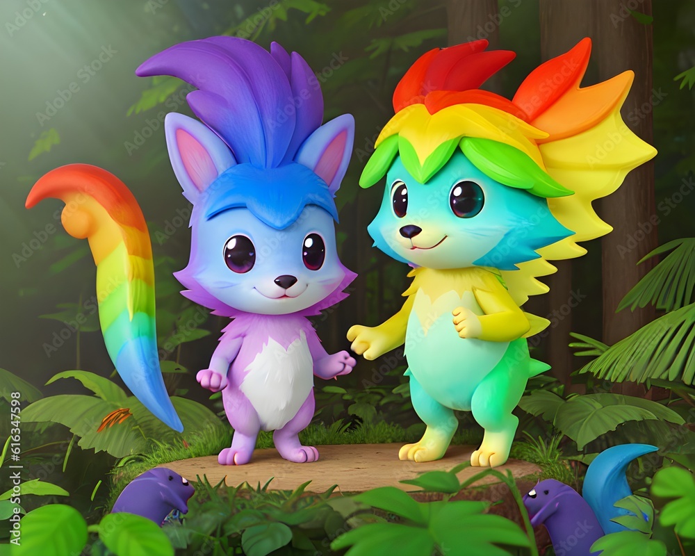 Fototapeta premium Cute rainbow pet animal, Generative AI Illustration