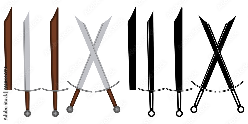 Set Falchion Sword vector. Traditional medieval France European blade weapon illustration Set Falchion Sword vector. Traditional medieval France European blade weapon illustration