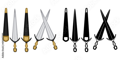 Set Cinquedea knife short sword vector. Traditional medieval fighting knife weapon illustration photo