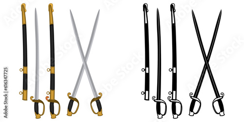Set Naval Cutlass Swords vector. Medieval Pirates blade weapon illustration