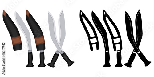 Set kukri knife vector. fighting survival knife weapon illustration