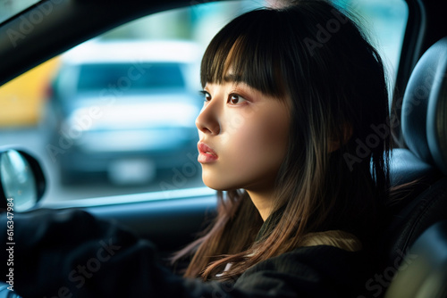 車を運転する若い女性の横顔：AI生成画像 © Kinapi