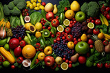 Vibrant Harvest: Colorful Fruits and Vegetables in Full Frame Studio Shot Created with Generative AI Tools