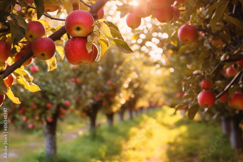 Stampa su tela Bountiful Apple Trees in an Orchard during the Fall Season Created with Generati