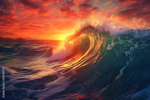 Sea Wave and Sunset Created with Generative AI Tools