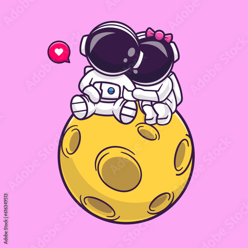 Cute Couple Astronaut Sitting On The Moon Cartoon Vector
Icon Illustration. Science Technology Icon Concept Isolated
Premium Vector. Flat Cartoon Style