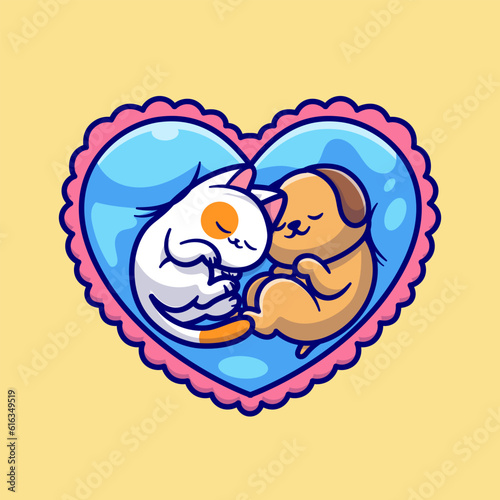 Cute Cat And Dog Sleeping Love Heart Pillow CartoonVector 
Icon Illustration. Animal Nature Icon Concept Isolated
Premium Vector. Flat Cartoon Style