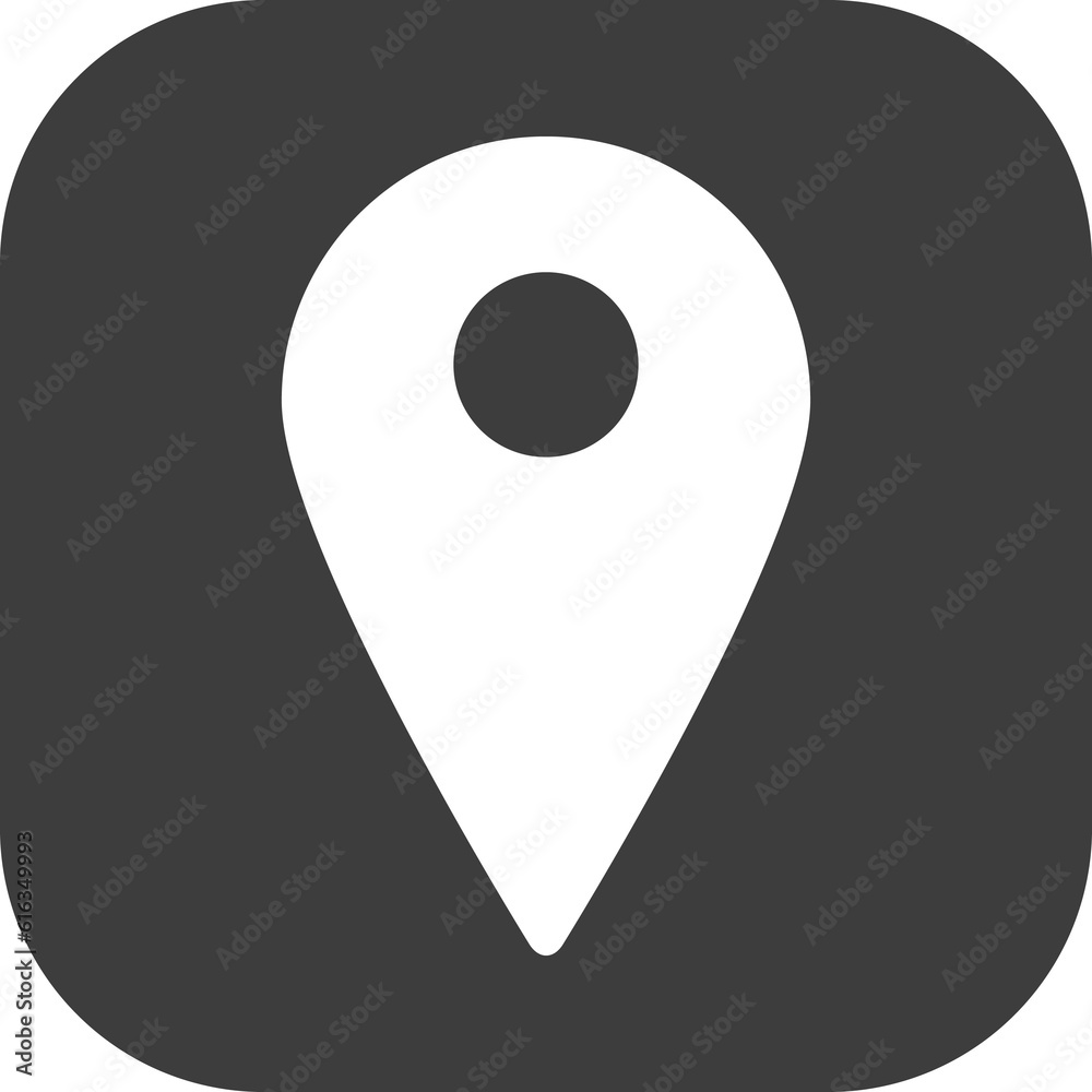 Location pointer pin icon in black square.