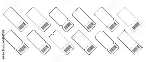 Set of Blank tickets or coupons with barcode, vector templates with copy space isolated on white background. event, airplane, train, circus, sport, football invitation illustration