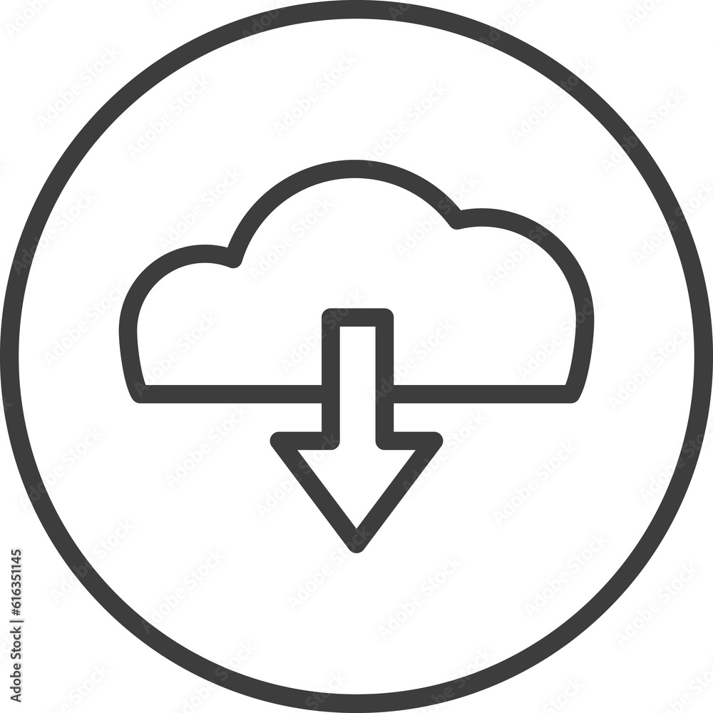 Download icon in thin line black circle frames. Download icon in thin line black circle frames.