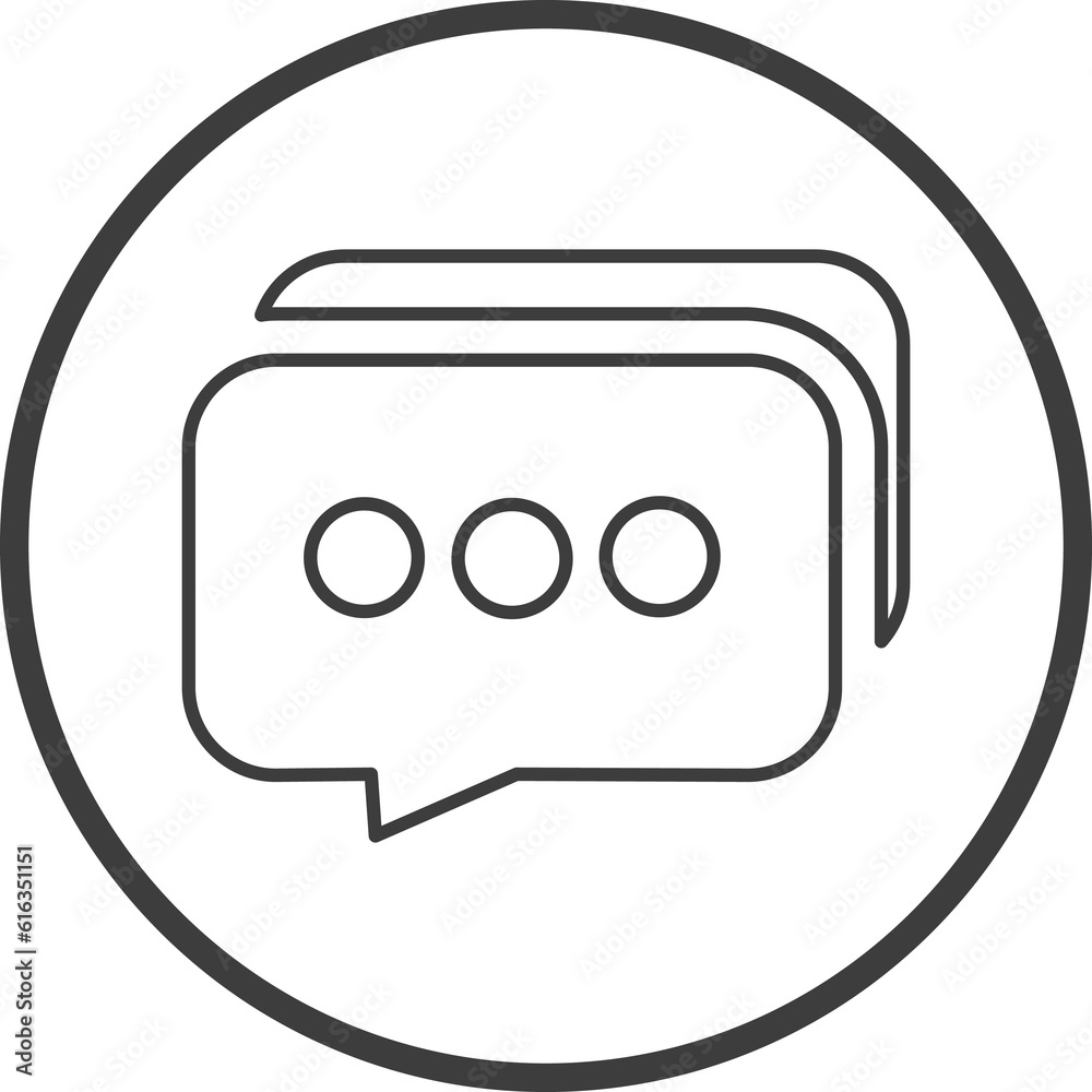 Chat message icon in thin line black circle frames. Chat message icon in thin line black circle frames.