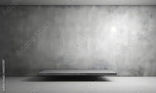 Creative mock concept. Empty grey large empty textured concrete grunge wall room with natural shadow. Banner template for product presentation. Mock up 3D rendering  