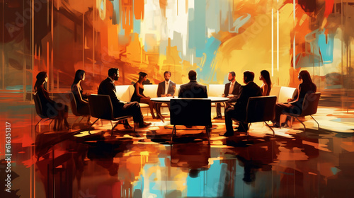 business meeting as abstract impressionist art