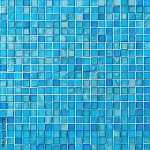Blue tile bathroom or swimming pool mosaic texture. Generative AI.
