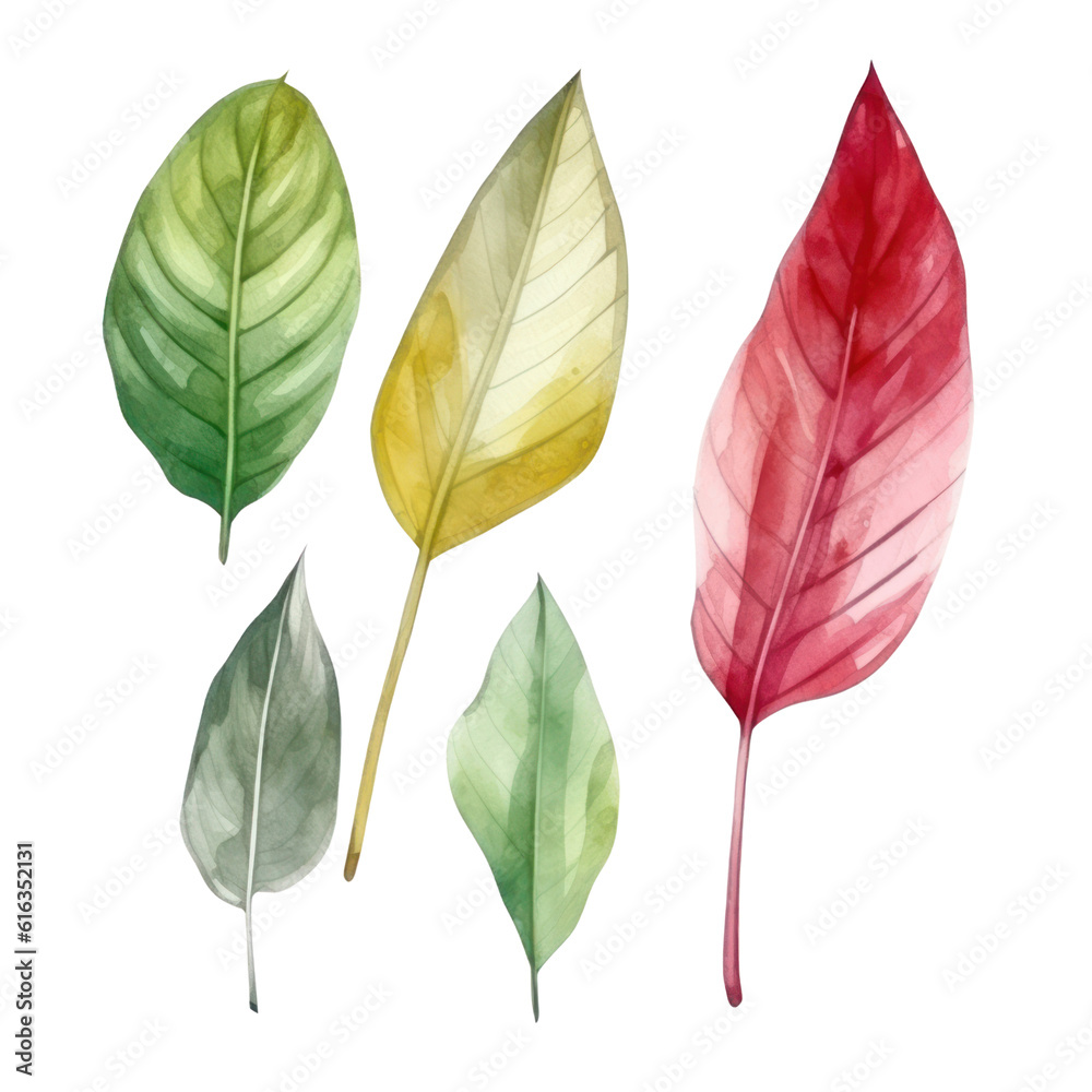 Obraz premium leaves watercolor isolated on transparent background cutout