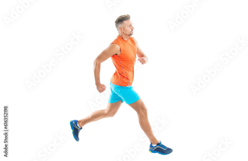 runner sprinted with fast speed. sport competition. runner at a long sport run. runner run isolated on white studio. sport runner crossed the finish line after completing a marathon