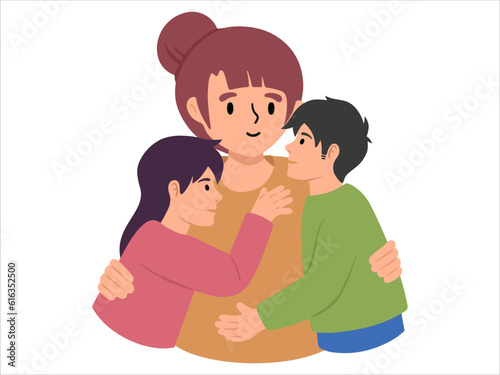 Hand drawn Mom with Son and Daughter illustration