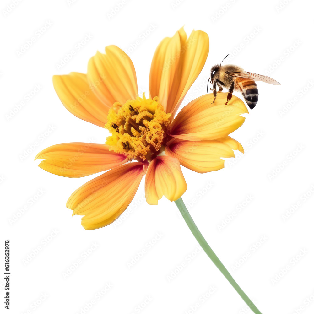 Fototapeta premium bee on flower isolated on transparent background cutout