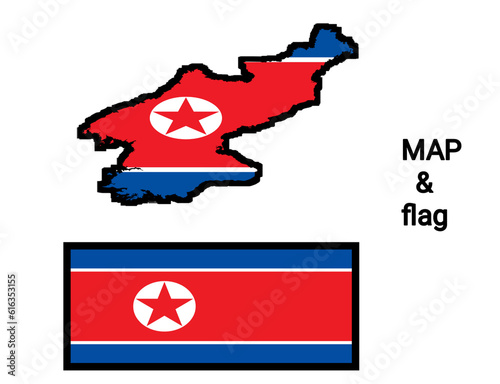 North Korea flag and map png format 
