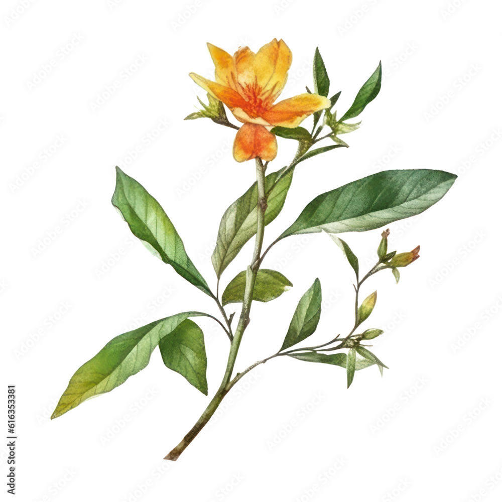 orange flower watercolor isolated on transparent background cutout