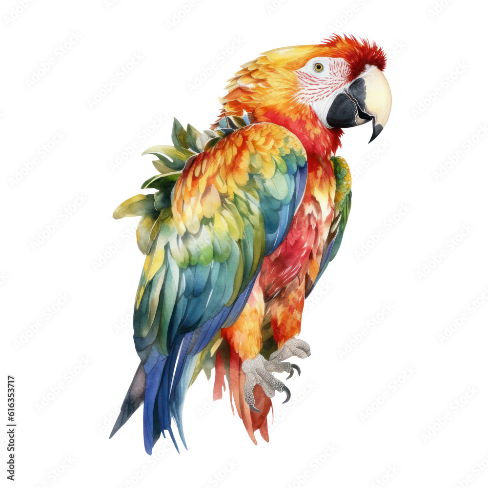 Obraz premium red and yellow macaw watercolor isolated on transparent background cutout