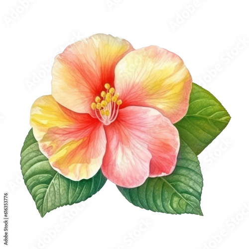 hibiscus flower watercolor isolated on transparent background cutout