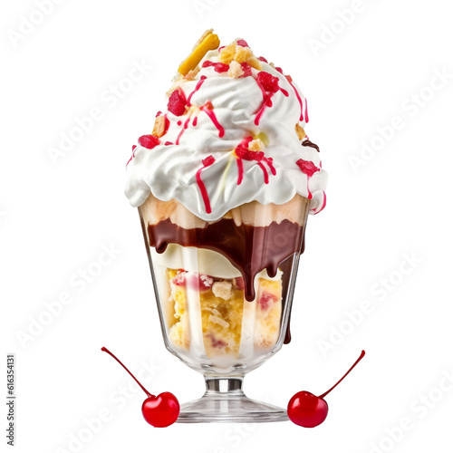 ice cream with cherry isolated on transparent background cutout photo