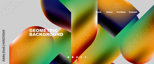 Glassmorphism landing page background template. Colorful glass shapes with metallic effect abstract composition for wallpaper, banner, background