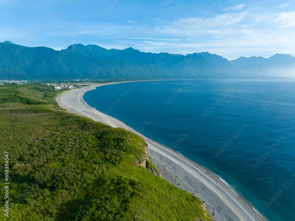 Aerial view of Qixingtan Beach, Taiwan.