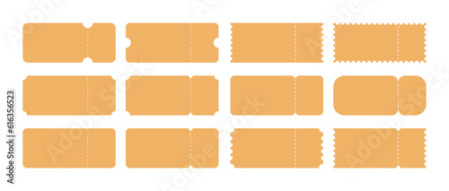 Set of Blank tickets or coupons with barcode, vector templates with copy space isolated on white background. event, airplane, train, circus, sport, football invitation illustration
