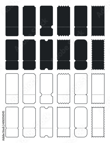 Set of Blank tickets or coupons with barcode, vector templates with copy space isolated on white background. event, airplane, train, circus, sport, football invitation illustration