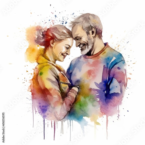 Illustration painting of lovers with watercolor and white background