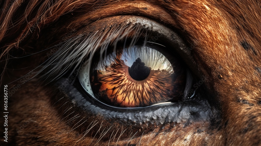 Fototapeta premium A closeup of a horse's eye and mane