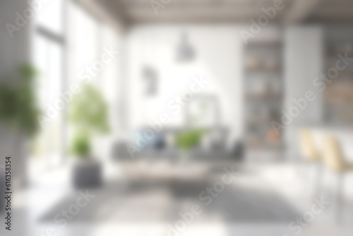 Fotobehang Blur image of living room with furniture at home with sunlight for background usage