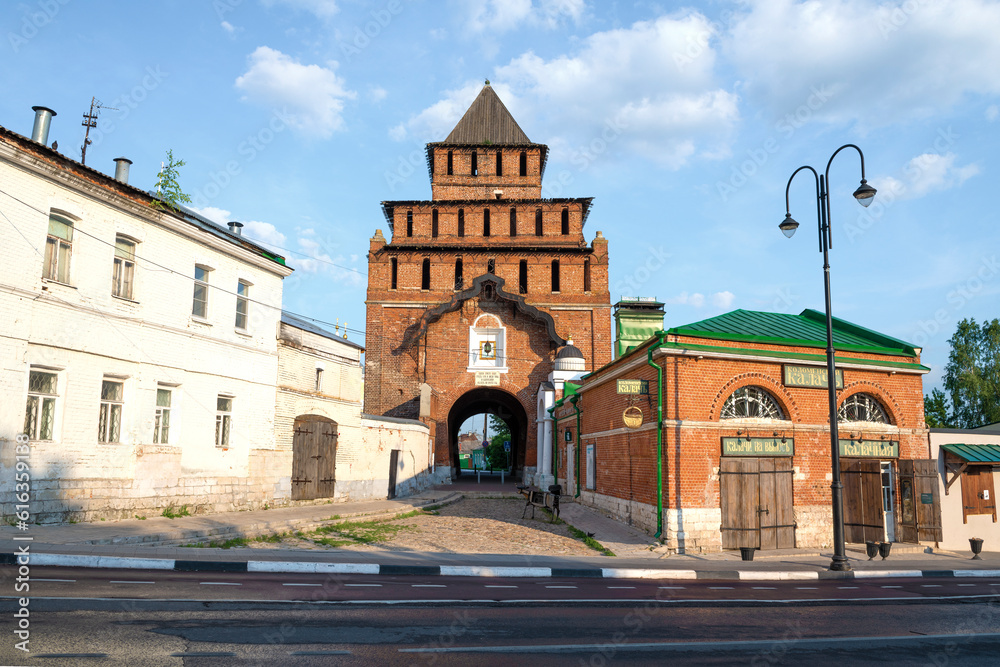 Ancient Pyatnitskiye gates of the Kolomna Kremlin on a sunny June day