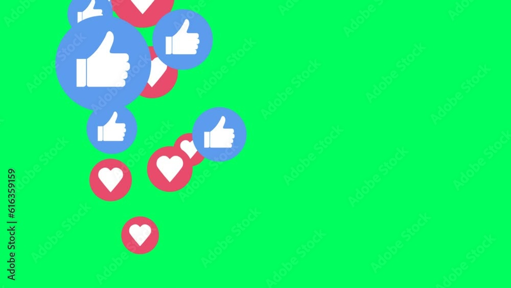 like and heart emoji - social media live video isolated on green