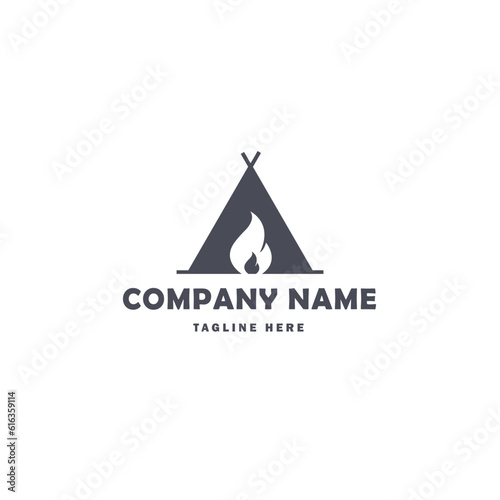 Camping simple logo design, with camping tent and campfire elements, Great for camping equipment rental business logo branding, adventure logo branding.