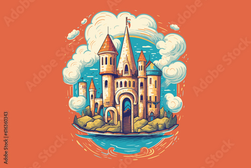 logo dentist stomatology under tower vector illustration art white background.