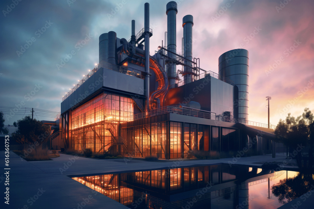 factory at dusk, Generative AI