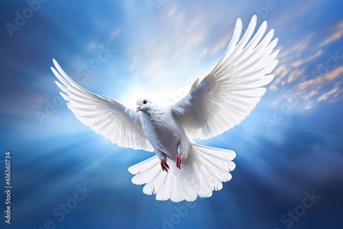 Serenity in Flight White and Blue Decorative Peace Dove Soaring Gracefully. AI © Usmanify