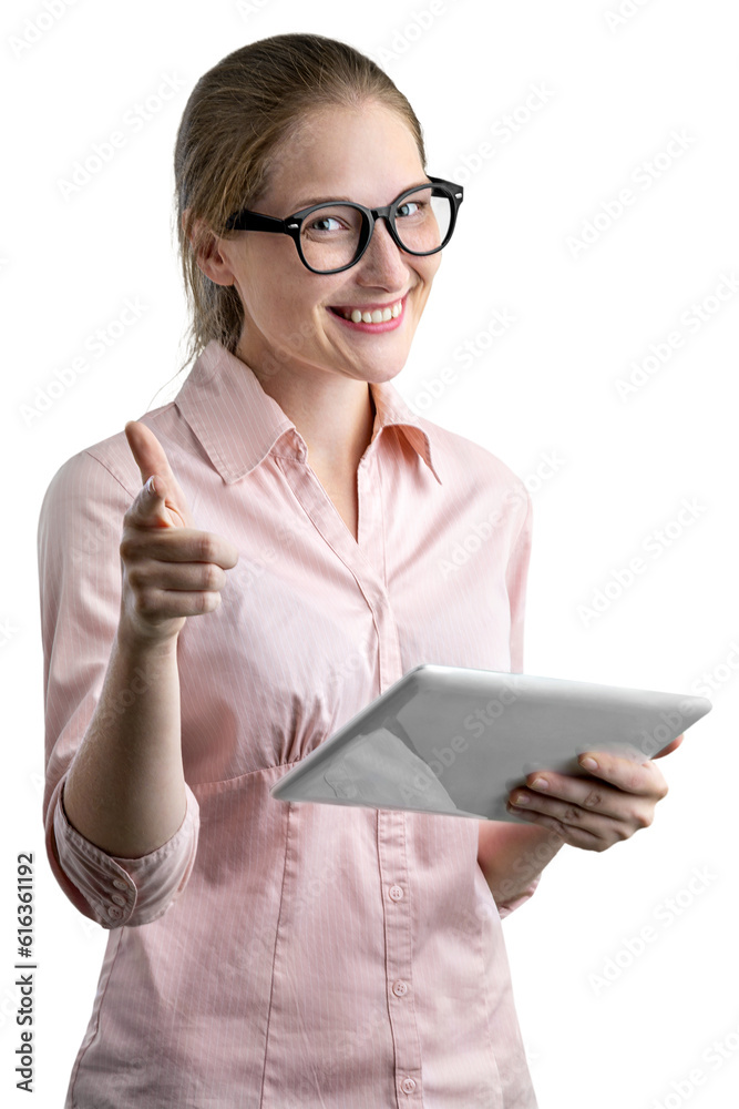 Smart young businesswoman manager worker on digital table