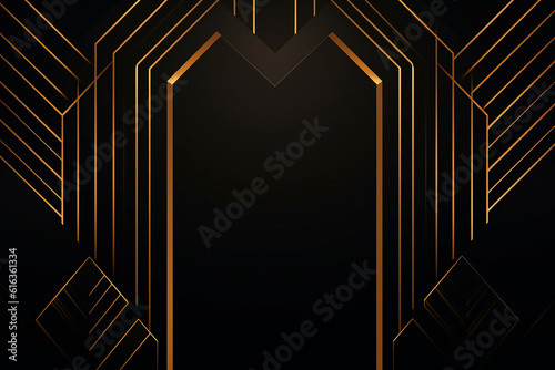 Abstract black background with golden lines. Art deco illustration.  