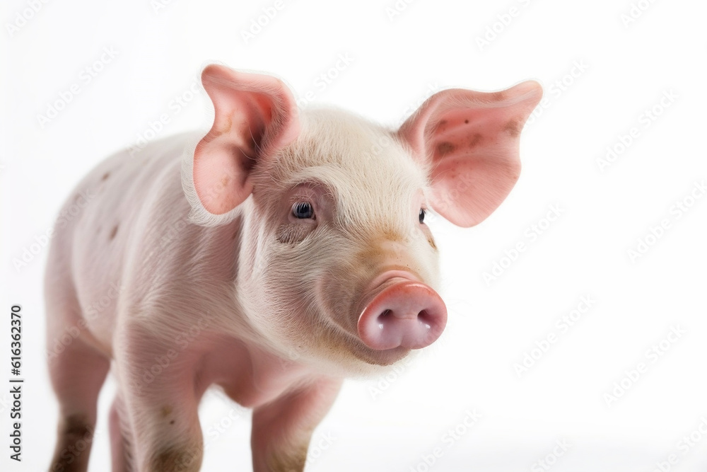 Young pig on white background. Generative AI illustration Young pig on white background. Generative AI illustration