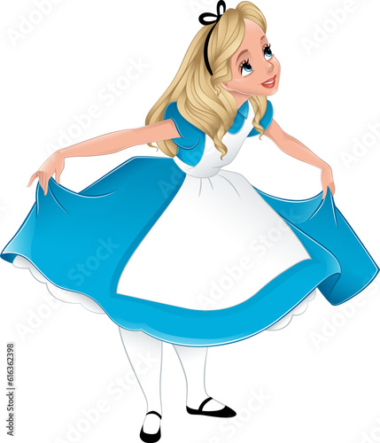 Alice from Wonderland bowing in a dress