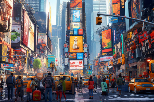 A bustling metropolis filled with digital billboards that display dynamic and interactive advertisements, transforming the city into a vibrant digital canvas. © Suplim