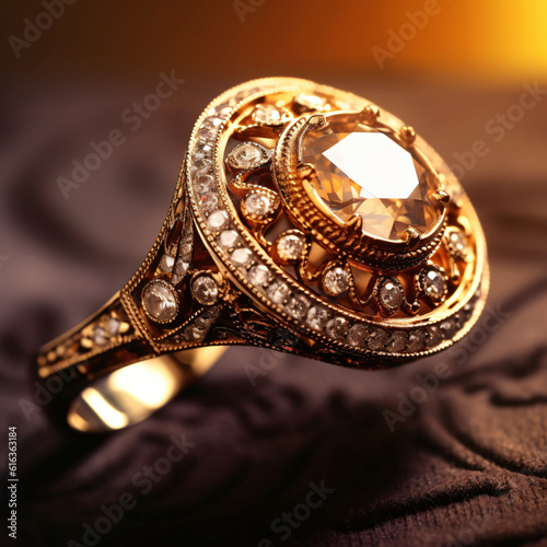 closeup of decorative jewelry ring antique luxury design