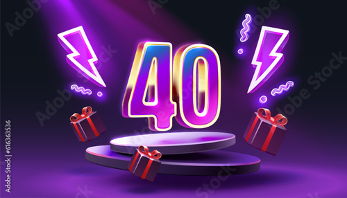 Mega sale special offer, Neon 40 off sale banner. Sign board promotion. Vector illustration
