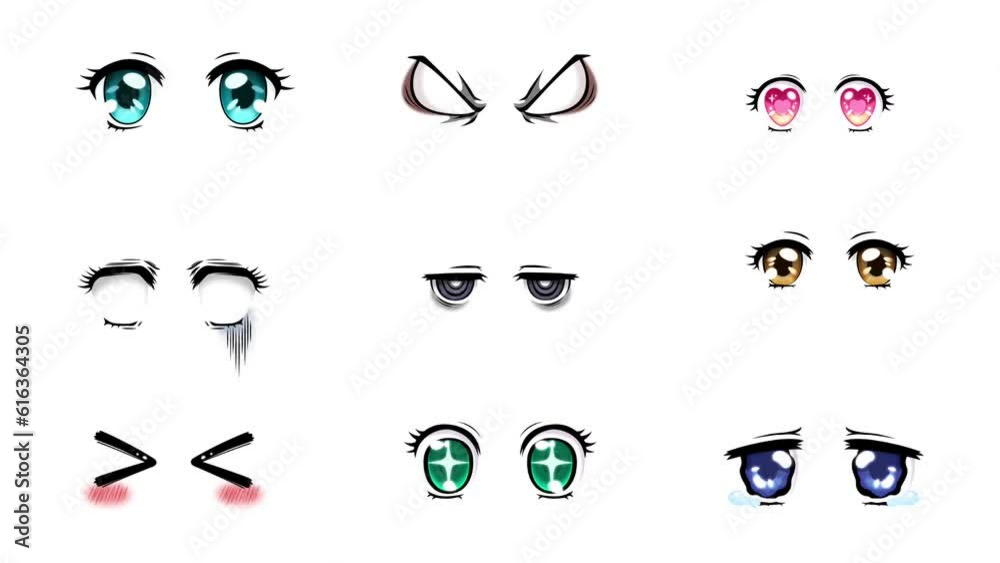 Cartoon faces. Expressive eyes and mouth, smiling, crying and surprised character face expressions. Caricature comic emotions or emoticon doodle. Isolated vector illustration icons set